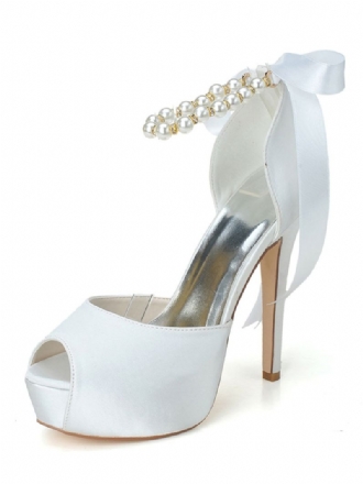 Kvinnors Pärlor Snörning Plattform Peep Toe Heeled Bridal Pumps