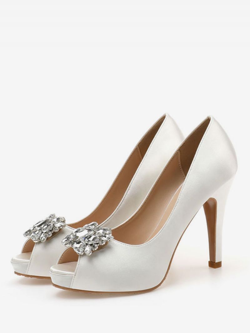 Kvinnors Peep Toe Rhinestone Brudskor Klackade Pumps