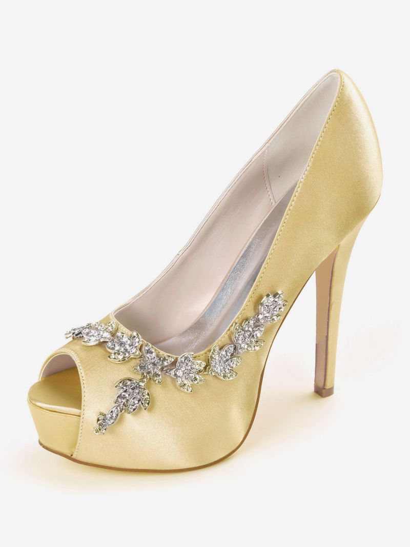 Kvinnors Rhonestones Peep Toe Brudskor Stiletto Heel Pumps - Guld