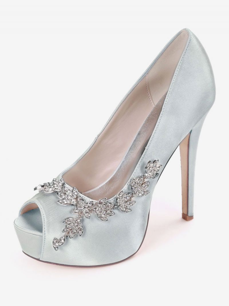 Kvinnors Rhonestones Peep Toe Brudskor Stiletto Heel Pumps - Silver