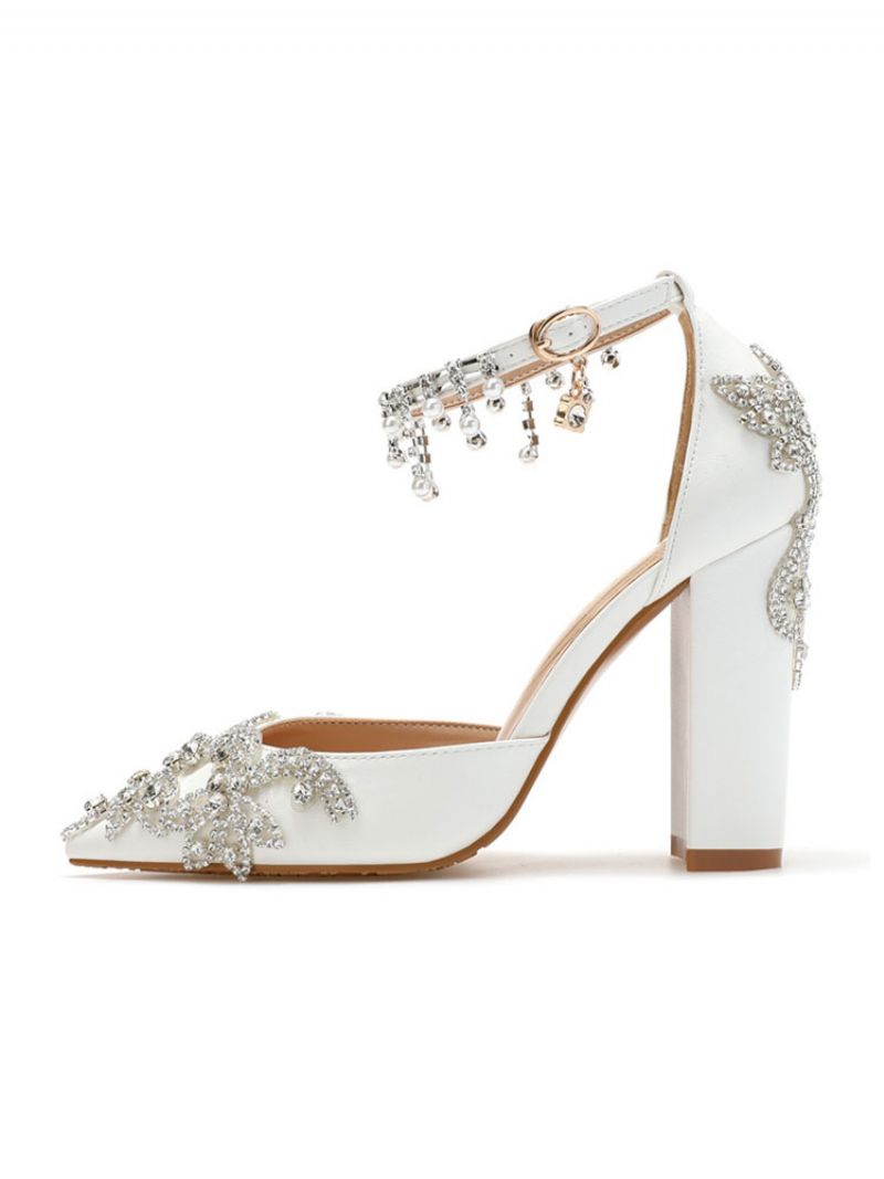 Kvinnors Smyckade Ankelrem Chunky Heel Bridal Pumps