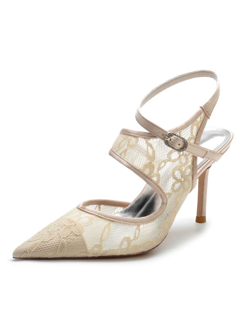 Kvinnors Spets Brudskor Slingback Klackar - Champagne