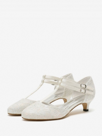 Kvinnors Spetsar Bröllopsskor Vintage Rund Tå T-rem Bridal Pumps