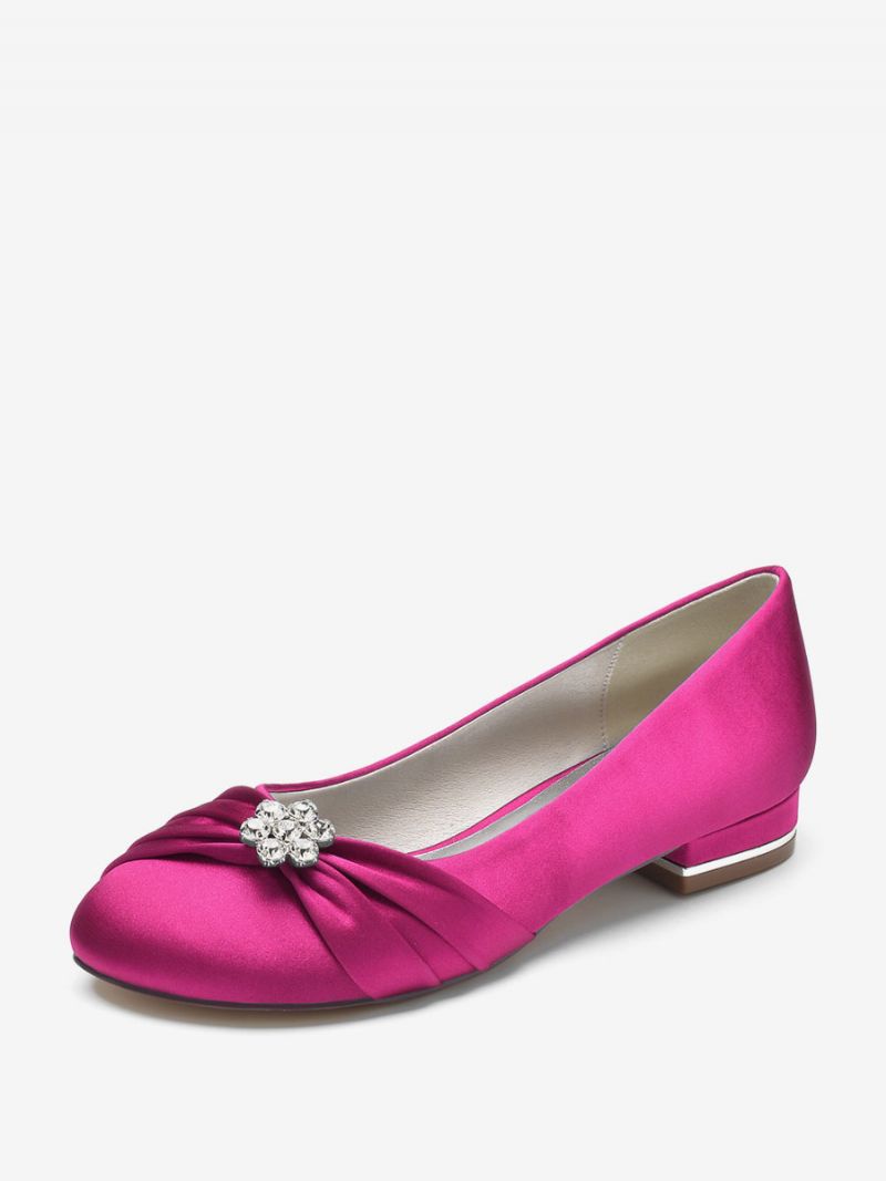 Platta Bröllopsskor För Kvinnor Satin Rund Toe Strass Mother Of The Bride Skor - Ros