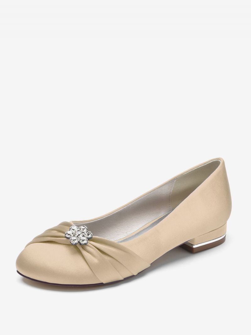 Platta Bröllopsskor För Kvinnor Satin Rund Toe Strass Mother Of The Bride Skor - Champagne