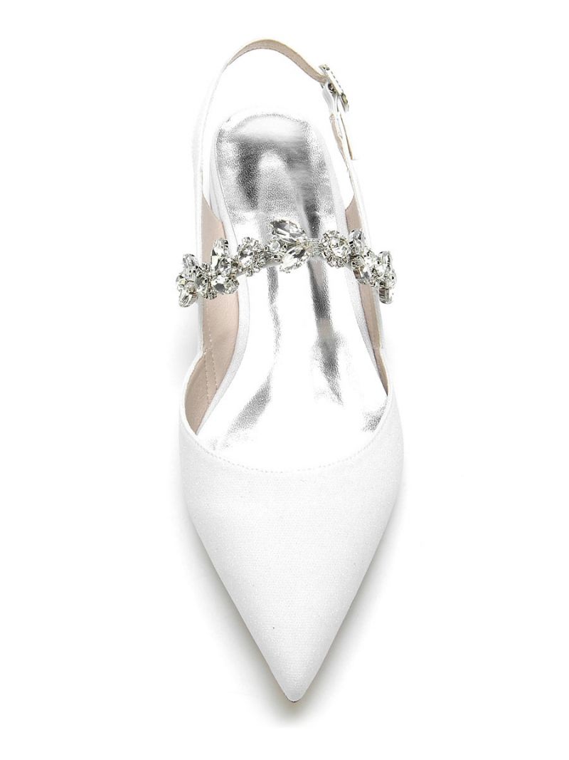 Platta Brudskor För Kvinnor Mary Jane Rhinestones Slingback Pumps - Vit