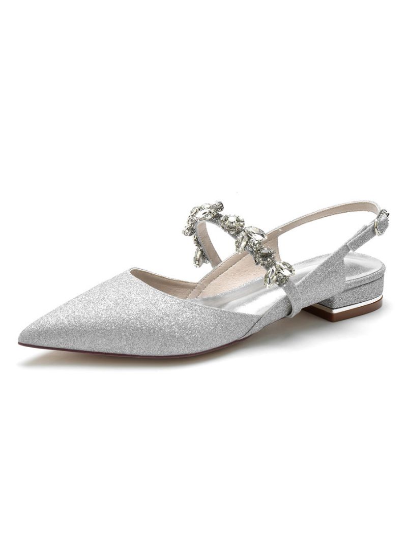 Platta Brudskor För Kvinnor Mary Jane Rhinestones Slingback Pumps - Silver