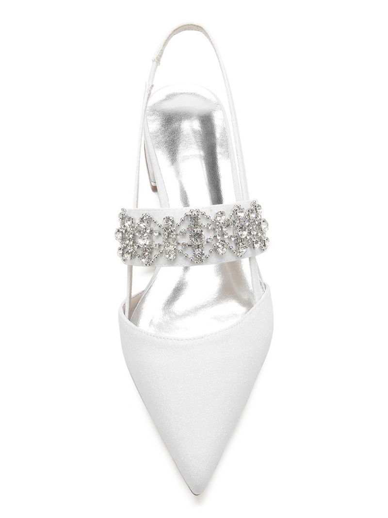 Rhinestones Slingback Platta Brudskor För Kvinnor - Vit