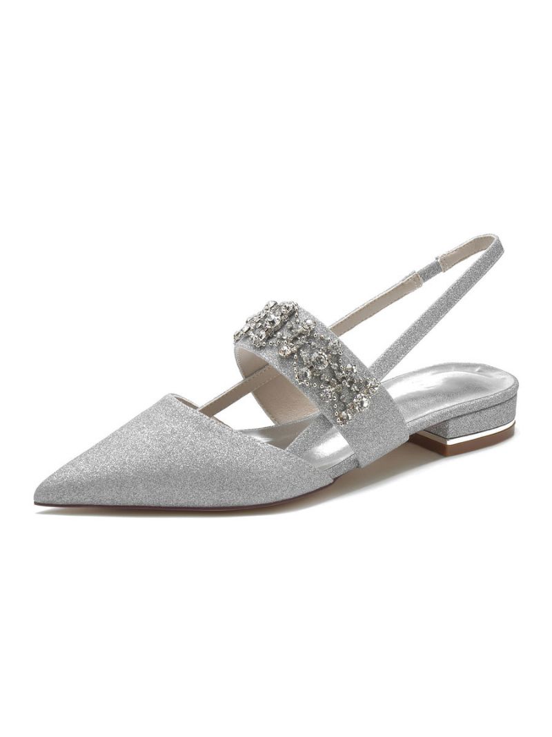 Rhinestones Slingback Platta Brudskor För Kvinnor - Silver