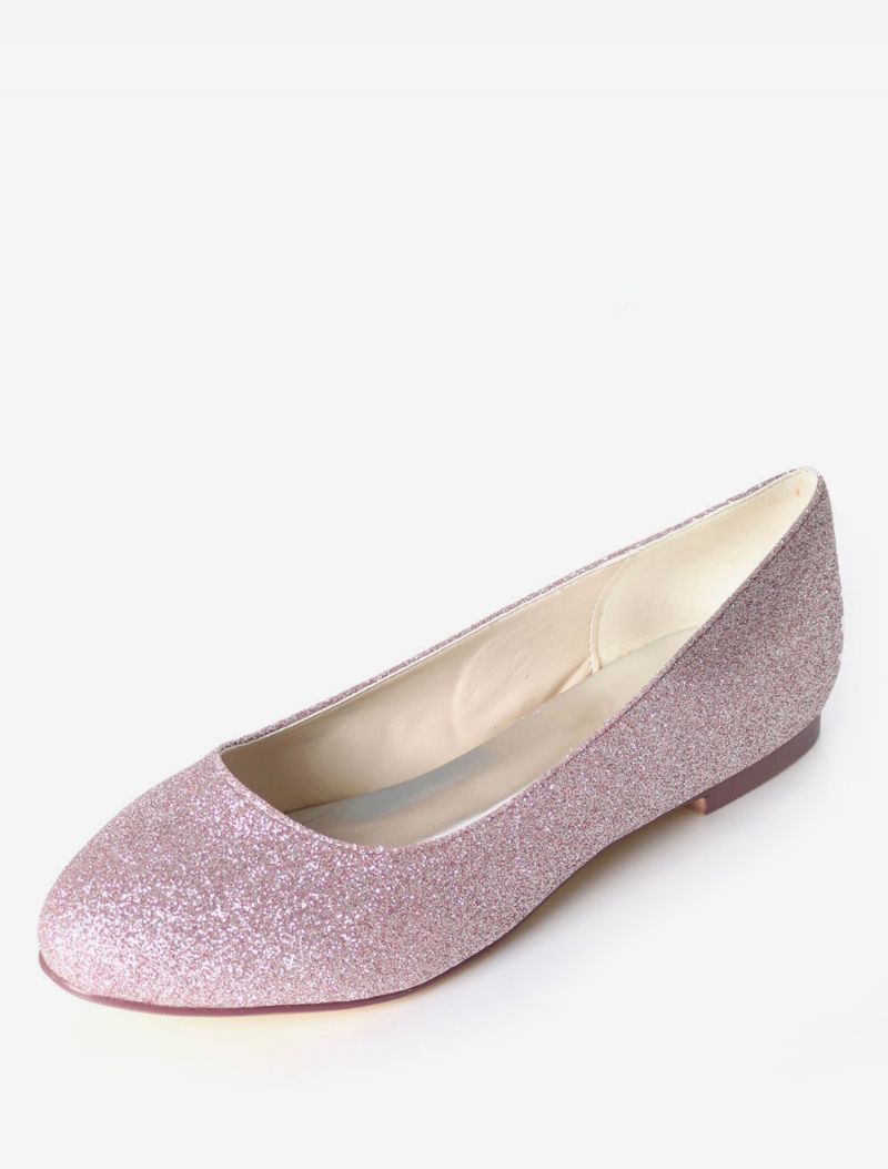 Silverbröllopsskor Glitter Rund Toe Slip-on Brudtärna Skor Dam Balett Platta - Lila