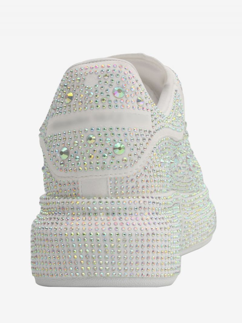 Sneakers För Kvinnor Vita Rhinestones Snörar Bröllopsskor - Vit