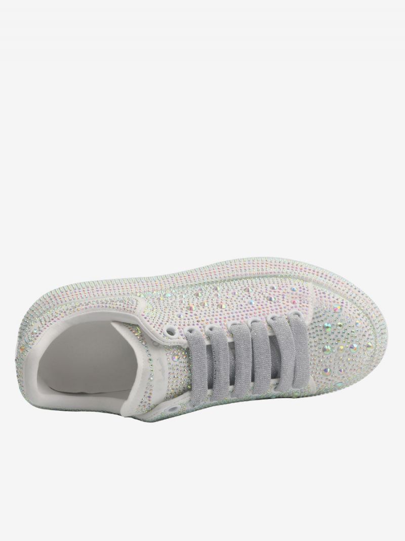 Sneakers För Kvinnor Vita Rhinestones Snörar Bröllopsskor - Vit