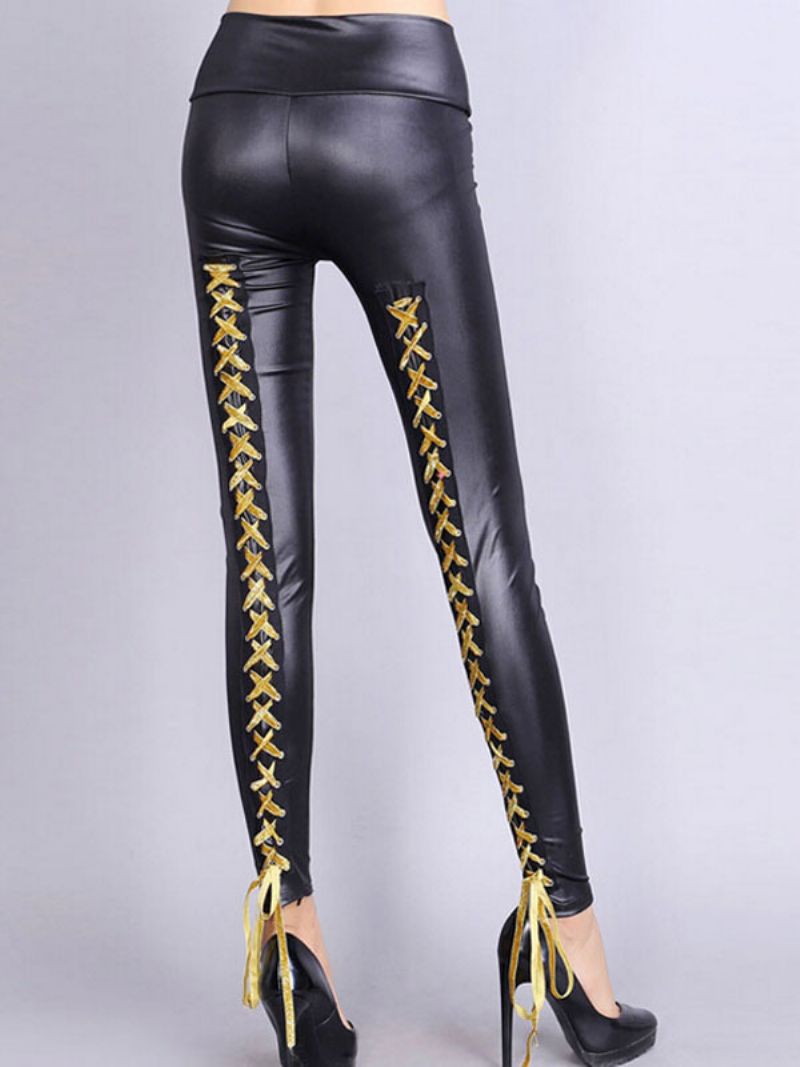 Lace-up Leggings För Kvinnor - Gul