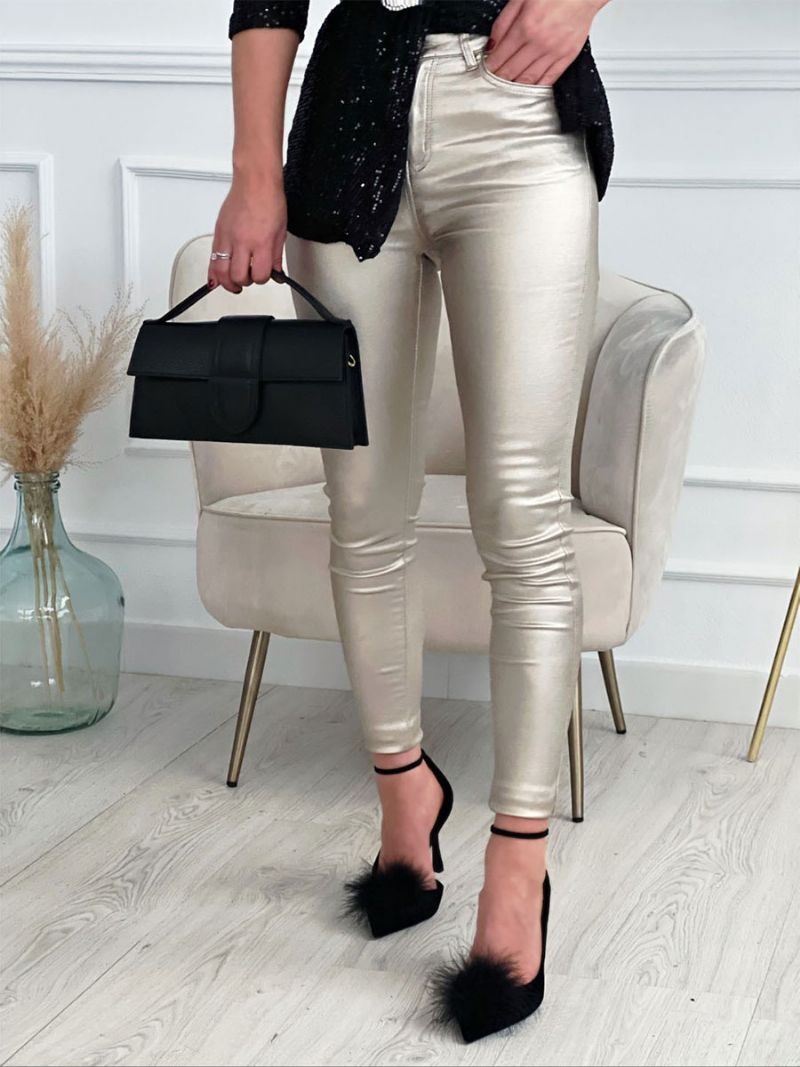 Silver Byxor För Kvinnor Hög Midja Skinny Leggings