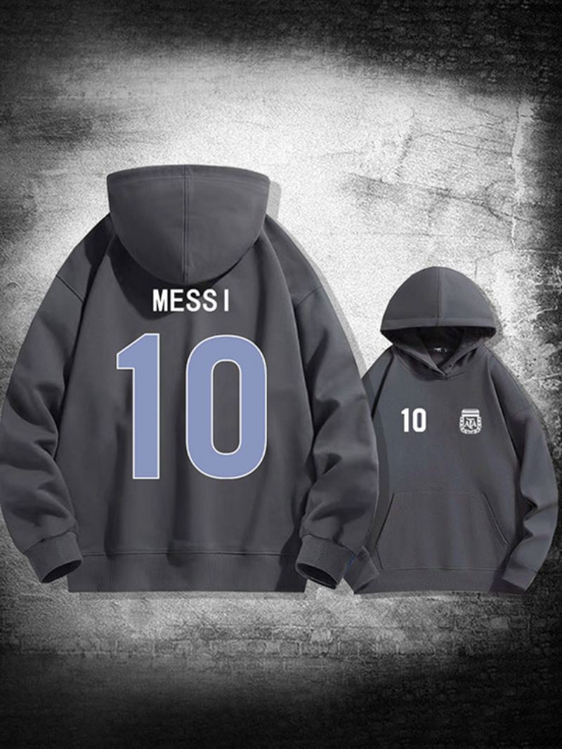 Argentina Messi Nummer 10 Hoodiejacka För Män - Djupgrå