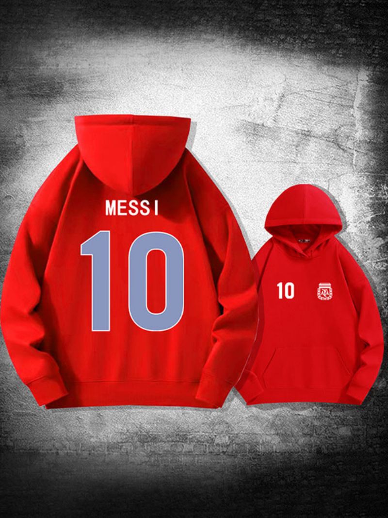 Argentina Messi Nummer 10 Hoodiejacka För Män - Röd