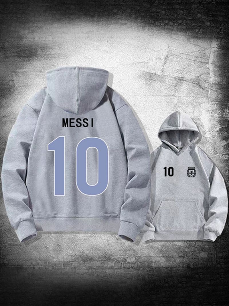 Argentina Messi Nummer 10 Hoodiejacka För Män - Ljusgrå