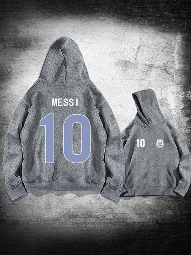 Argentina Messi Nummer 10 Hoodiejacka För Män - Grå