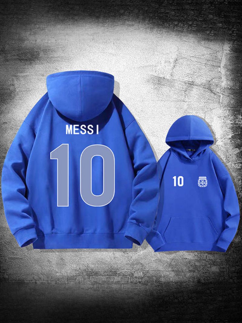 Argentina Messi Nummer 10 Hoodiejacka För Män - Blå