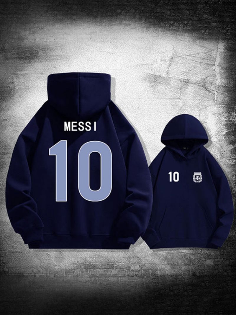 Argentina Messi Nummer 10 Hoodiejacka För Män - Djupblå