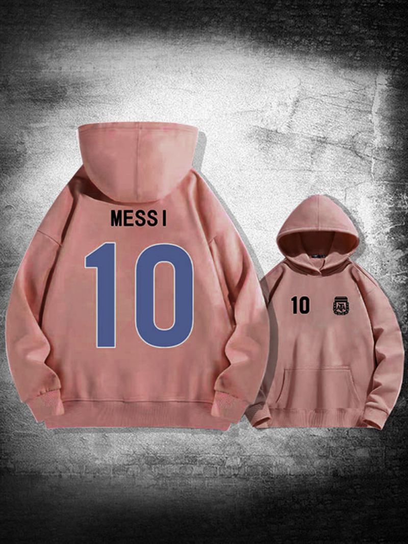 Argentina Messi Nummer 10 Hoodiejacka För Män - Rosa