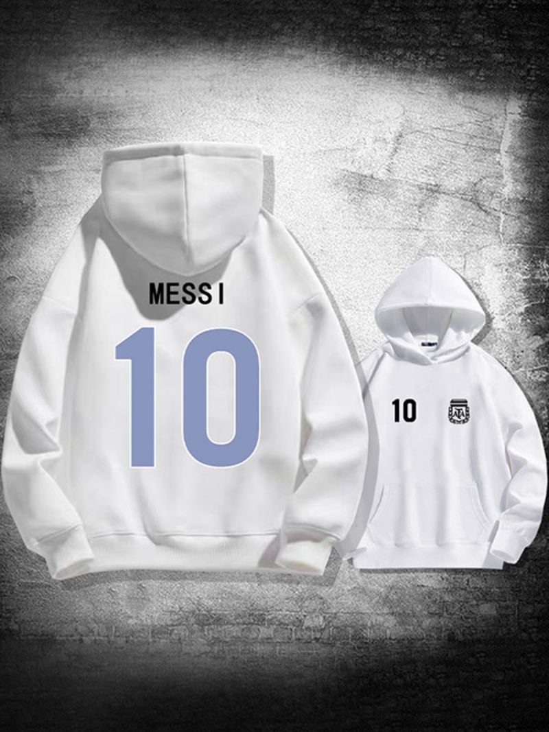 Argentina Messi Nummer 10 Hoodiejacka För Män - Vit