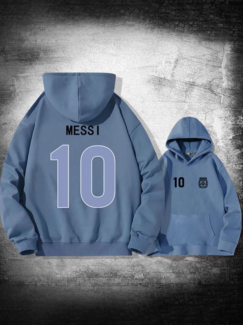 Argentina Messi Nummer 10 Hoodiejacka För Män - Blågrå