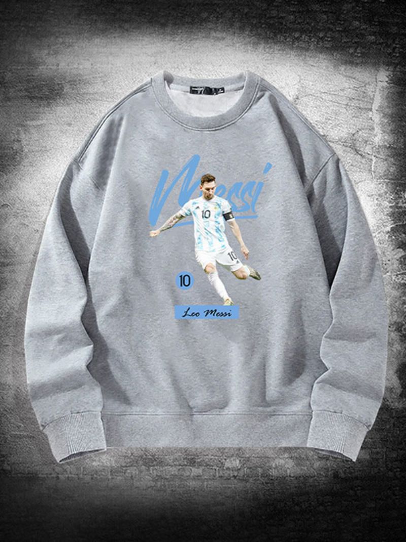 Argentina Messi Sweatshirt Långärmad Topp För Män - Ljusgrå