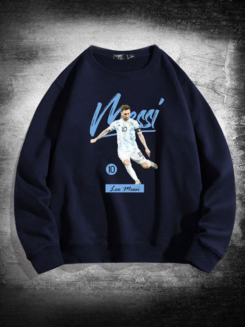 Argentina Messi Sweatshirt Långärmad Topp För Män - Djupblå