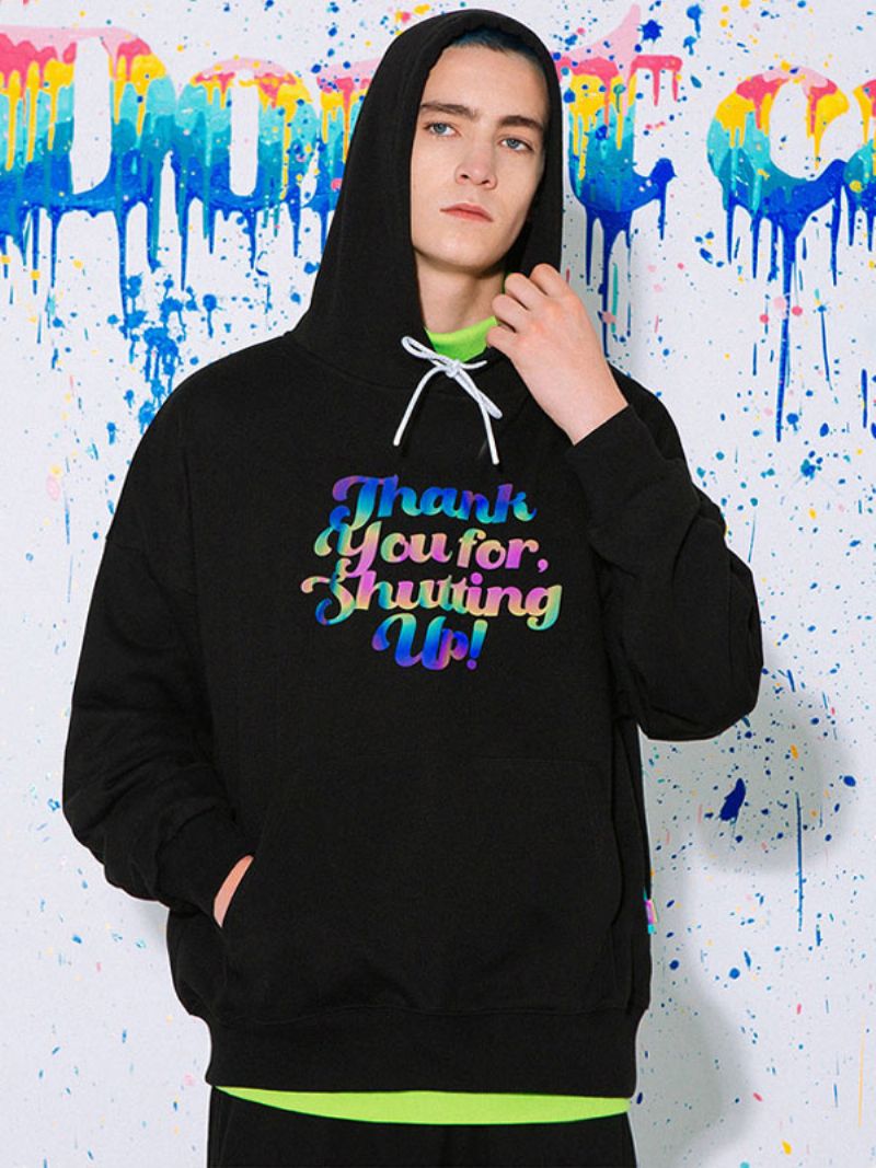 Herr Luvtröjor Långärmad Words Print Polyester Sweatshirt