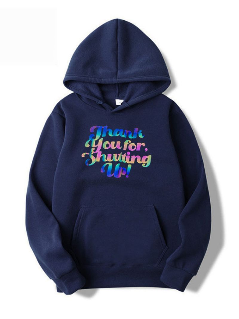 Herr Luvtröjor Långärmad Words Print Polyester Sweatshirt - Mörk Marinblå