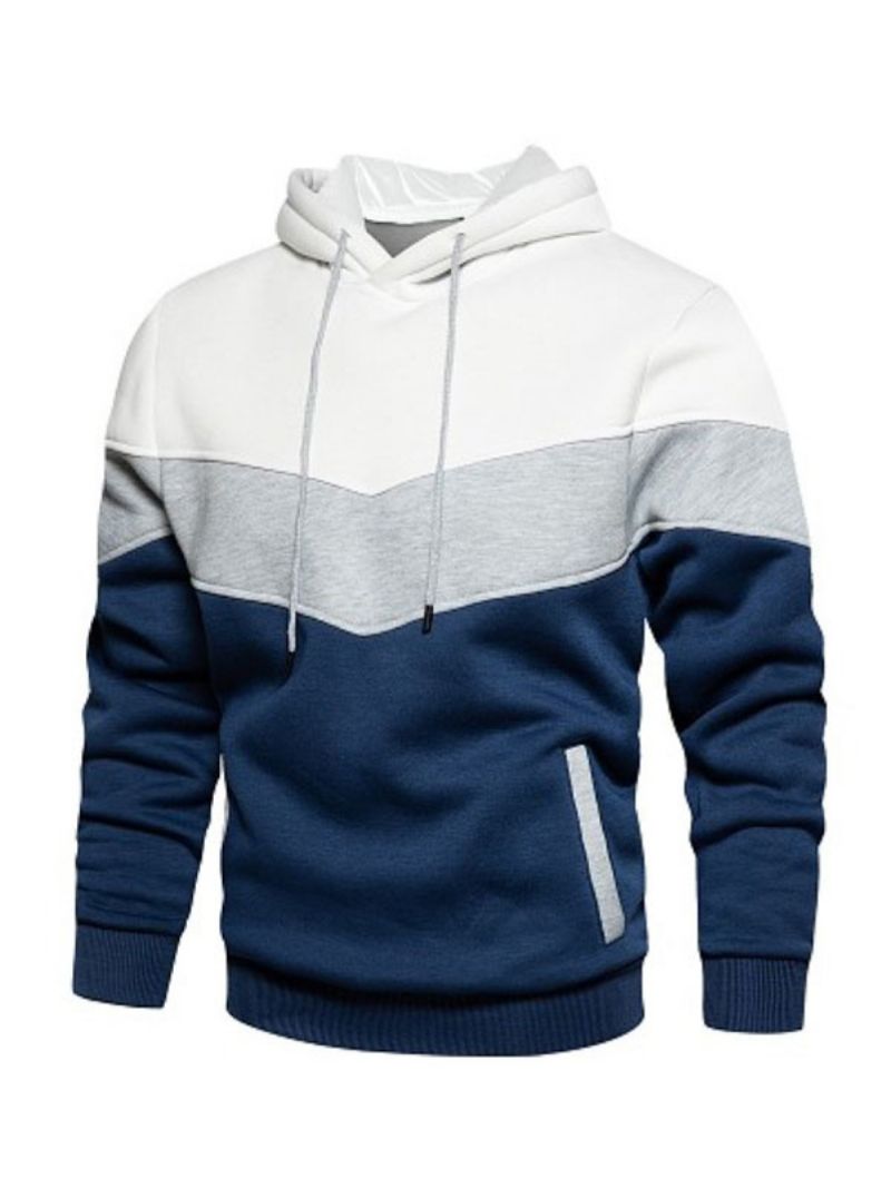 Hoodies För Män Röd Hooded Långärmad Color Block Polyester Sweatshirt - Vit