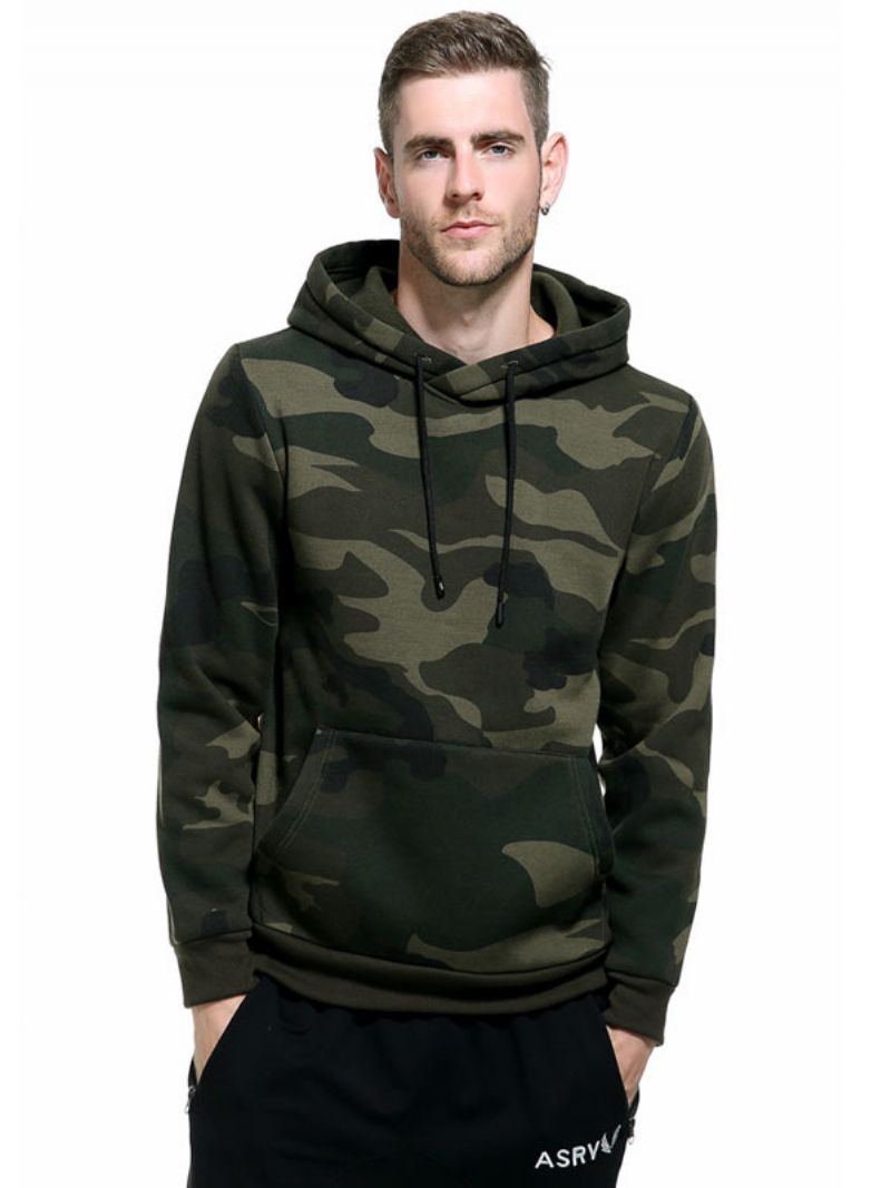 Luvtröjor För Män Långärmad Huva I Kamouflagepolyester Casual Sweatshirt - Hunter Green