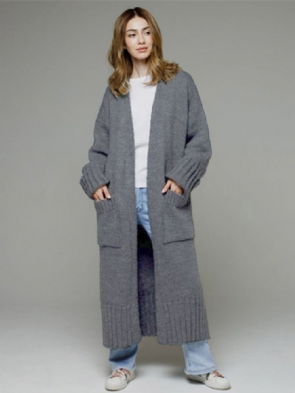 Longline Cardigan Långärmad Drop Shoulder Ribbad Damtröja