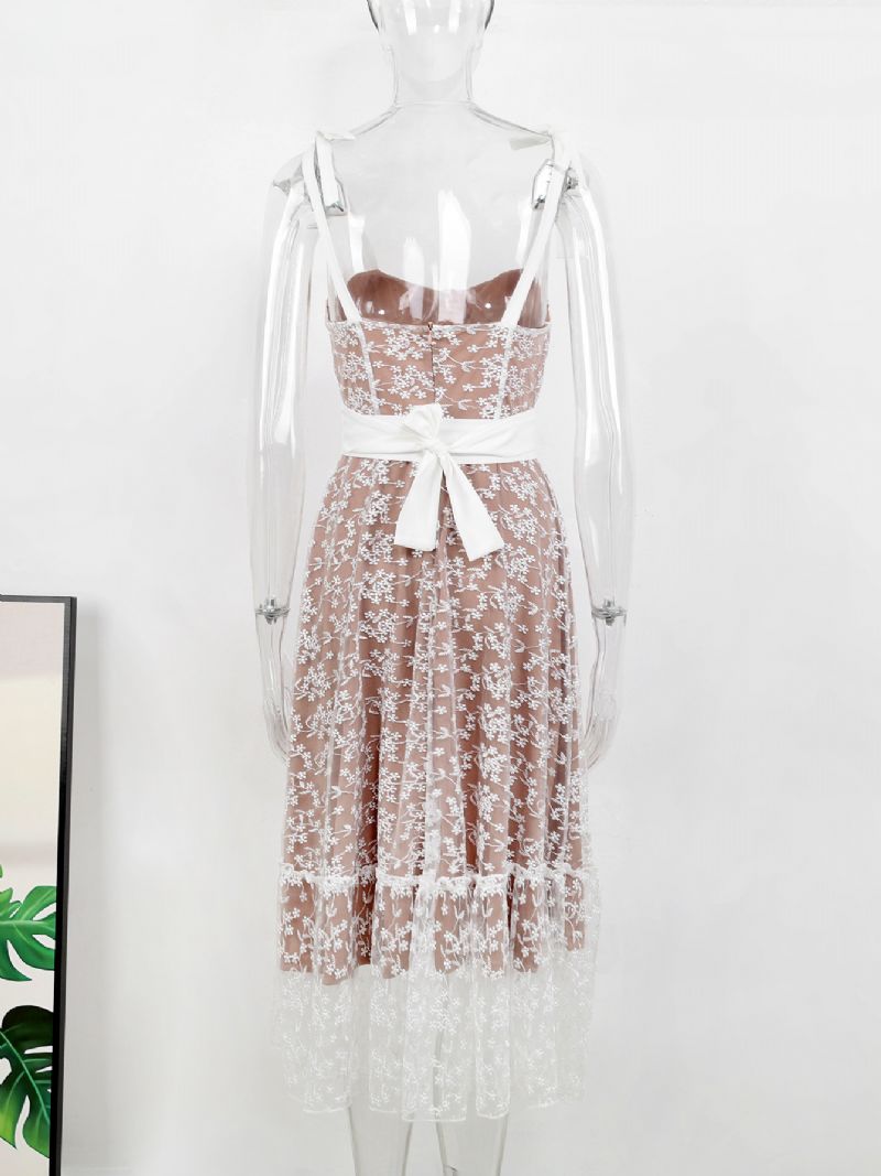 Kvinnors Sommarklänning Sweetheart Neckline Ärmlös Skira Casual Midi-klänningar - Vit