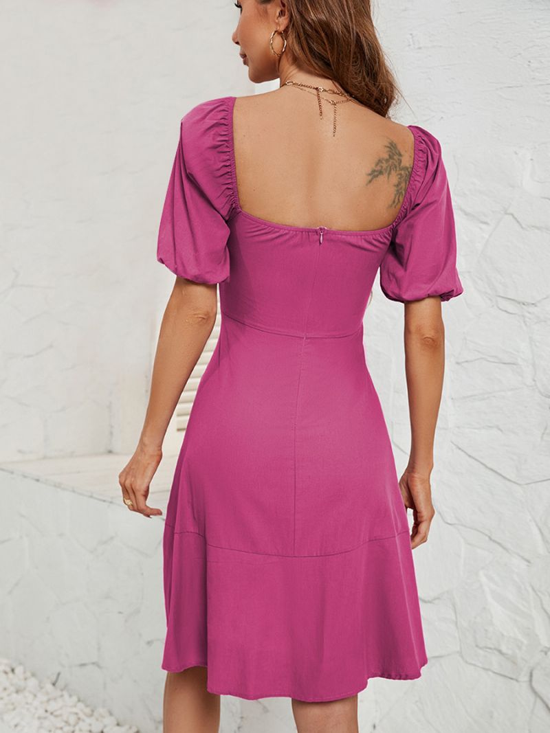 Kvinnors Kort Klänning Off The Shoulder Backless Puff Sleeves Casual Sommarklänningar - Rosa