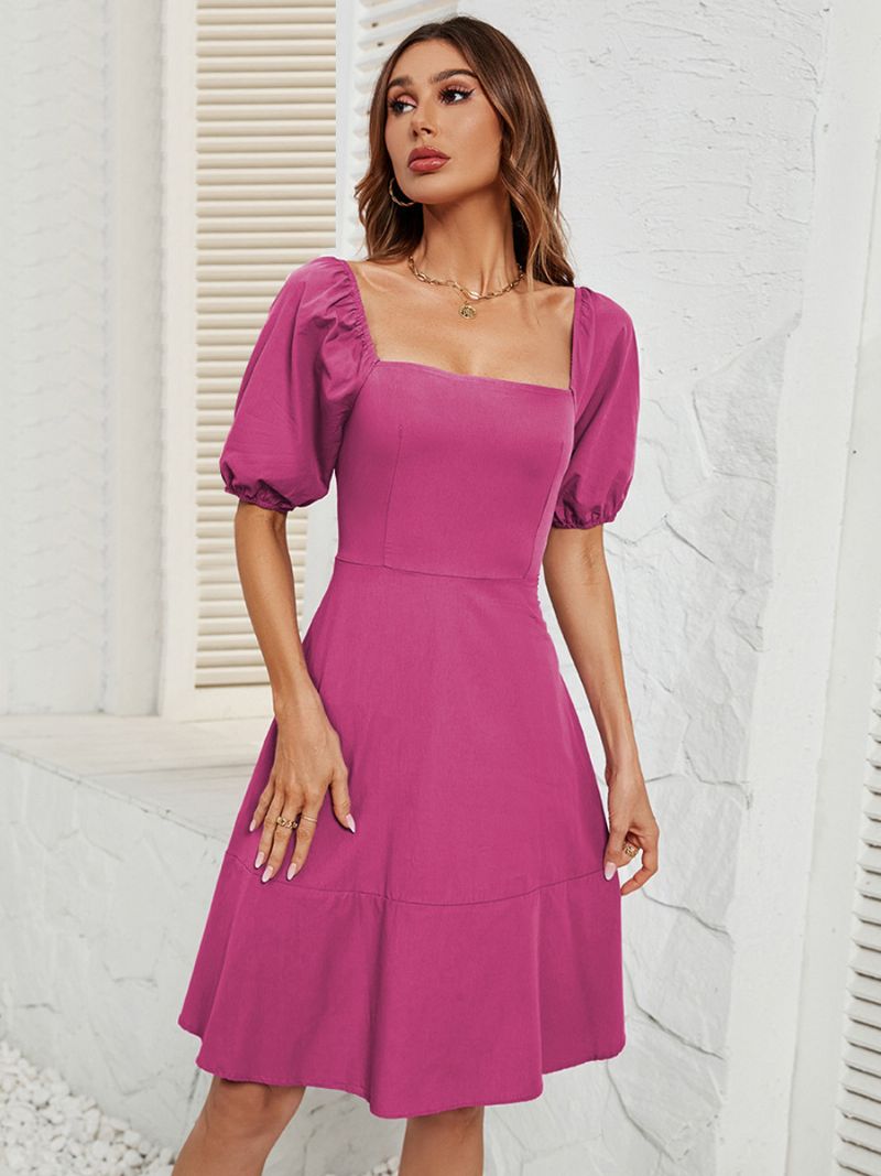 Kvinnors Kort Klänning Off The Shoulder Backless Puff Sleeves Casual Sommarklänningar - Rosa