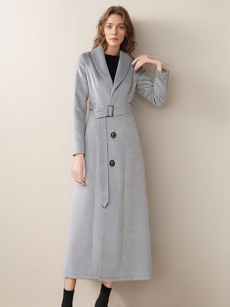 Dam Longline Coat Turndown-krage Långärmad Knappar Vinter Ytterkläder