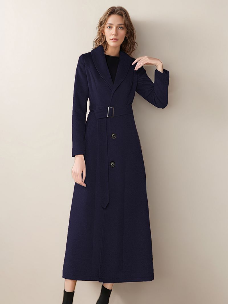 Dam Longline Coat Turndown-krage Långärmad Knappar Vinter Ytterkläder - Mörk Marin