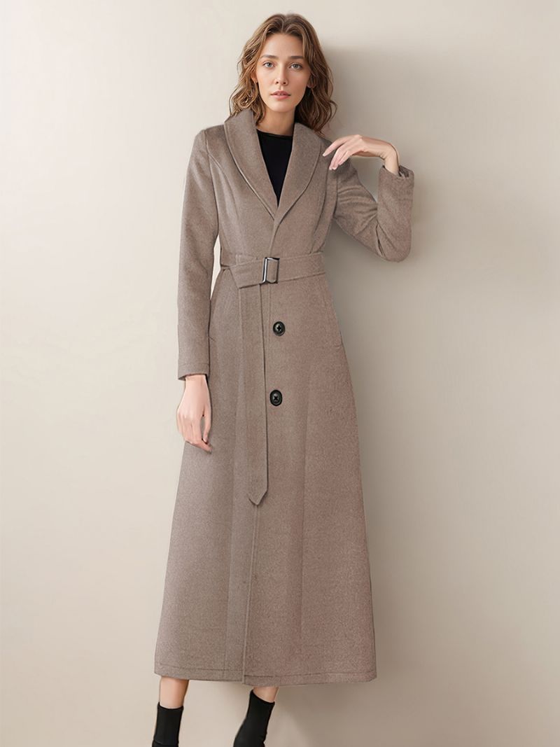 Dam Longline Coat Turndown-krage Långärmad Knappar Vinter Ytterkläder - Kamel