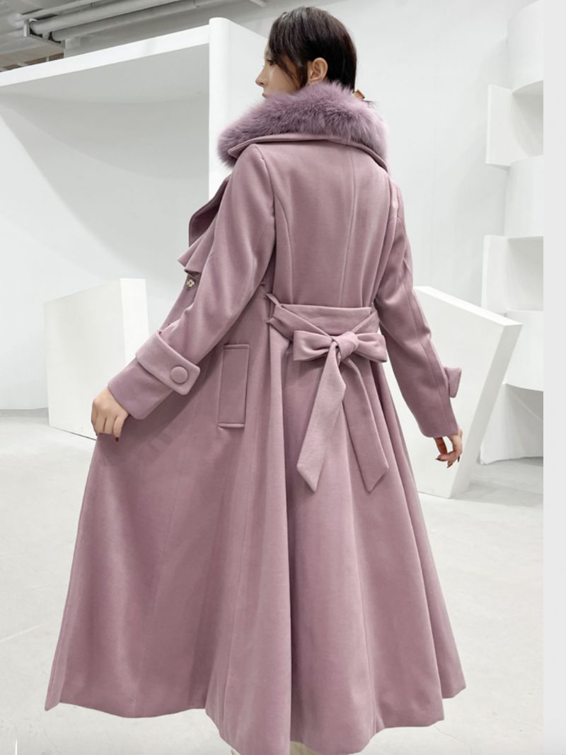 Dam Maxi Coat Fuskpälskrage Vinterull - Lila