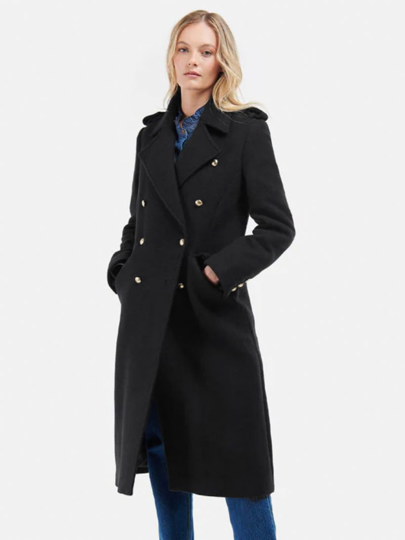 Longline Overcoat Lapel Dubbla Bröst Sned Fickor Ytterkläder För Kvinnor