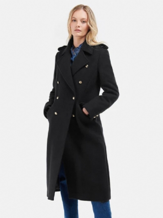 Longline Overcoat Lapel Dubbla Bröst Sned Fickor Ytterkläder För Kvinnor