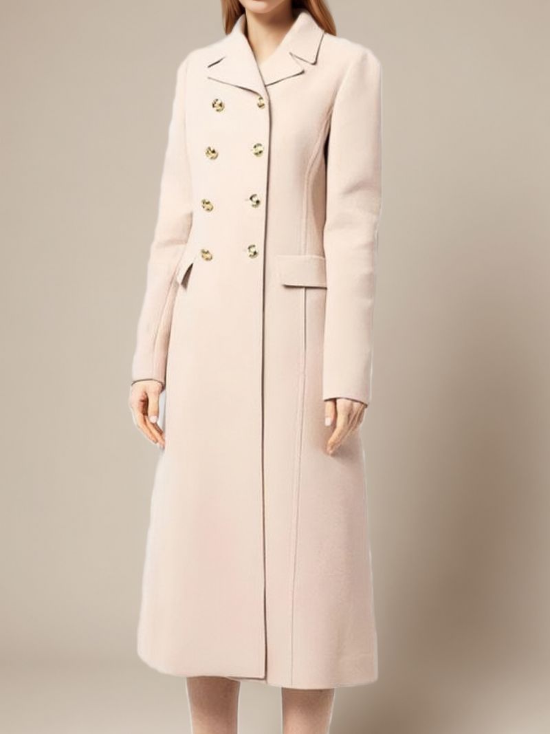 Ytterkläder För Kvinnor Ecru White Winter Warm Maxi Coat - Beige