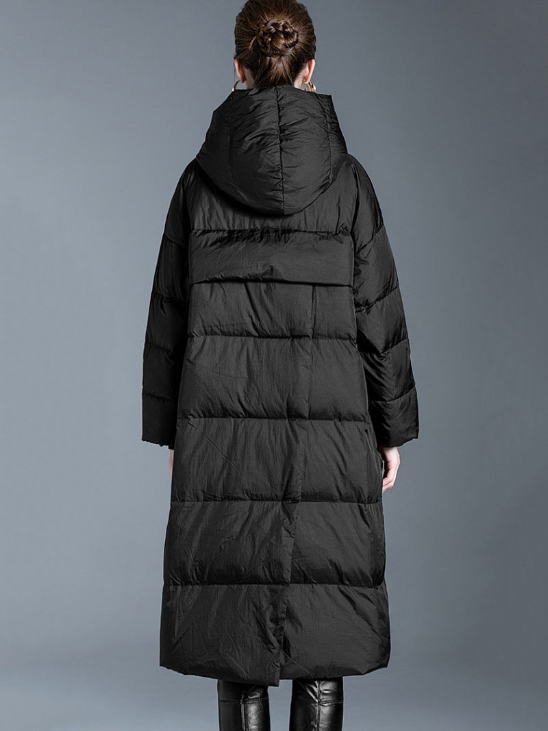 Svart Dunrock Hooded Long Puffer Vinter Ytterkläder För Kvinnor - Svart