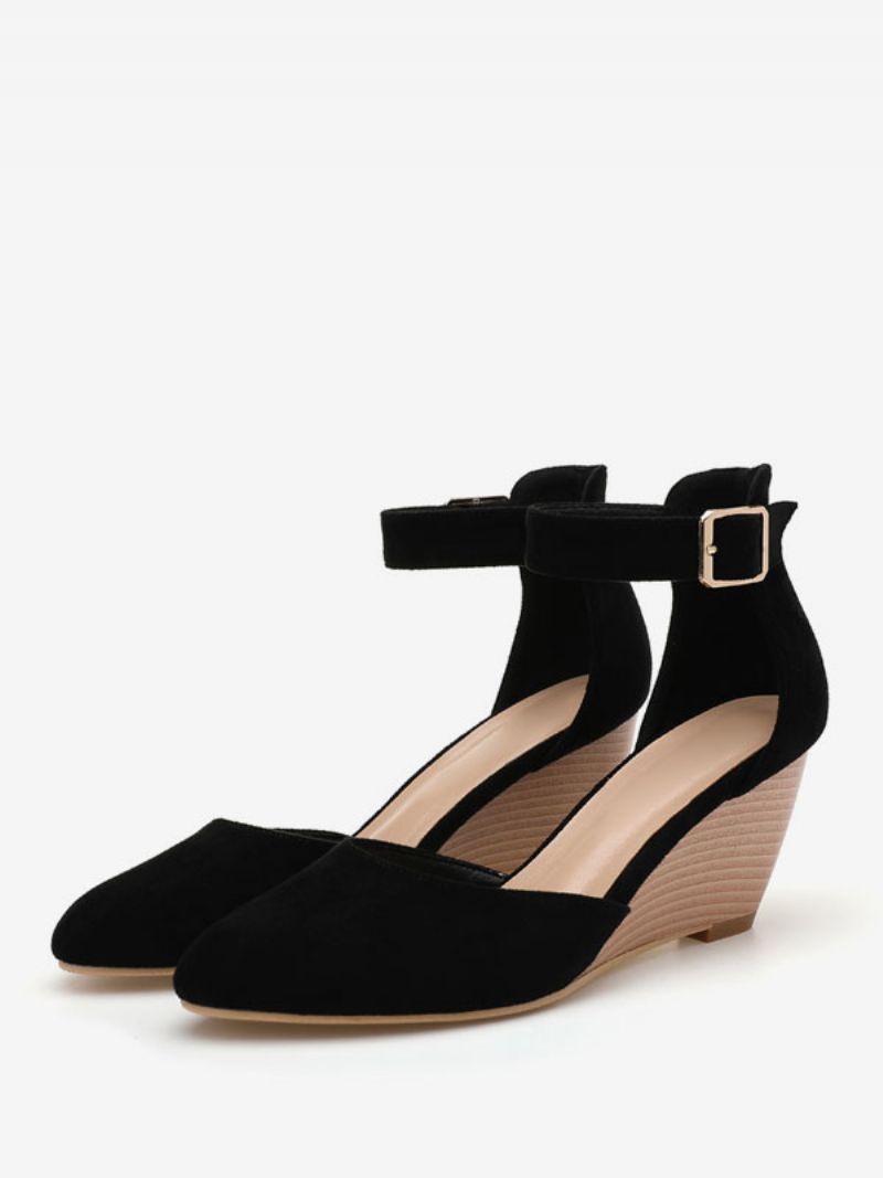 Dam Wedge Pumps Rund Toe Low-tops Mocka Ankel Strap - Svart