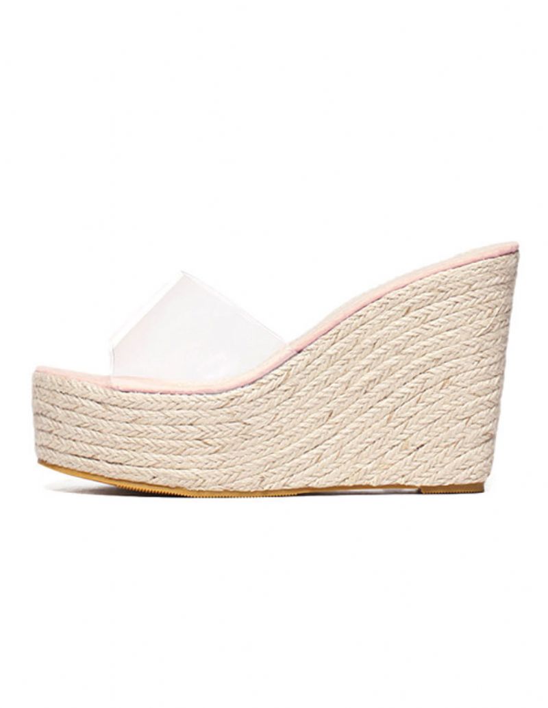 Damsandaler Med Aprikosskivor Klara Peep Toe Mule Espadrillekilar - Rosa