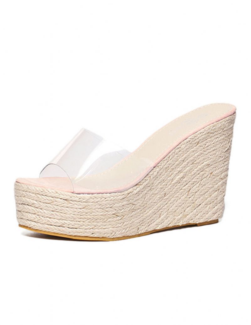 Damsandaler Med Aprikosskivor Klara Peep Toe Mule Espadrillekilar - Rosa