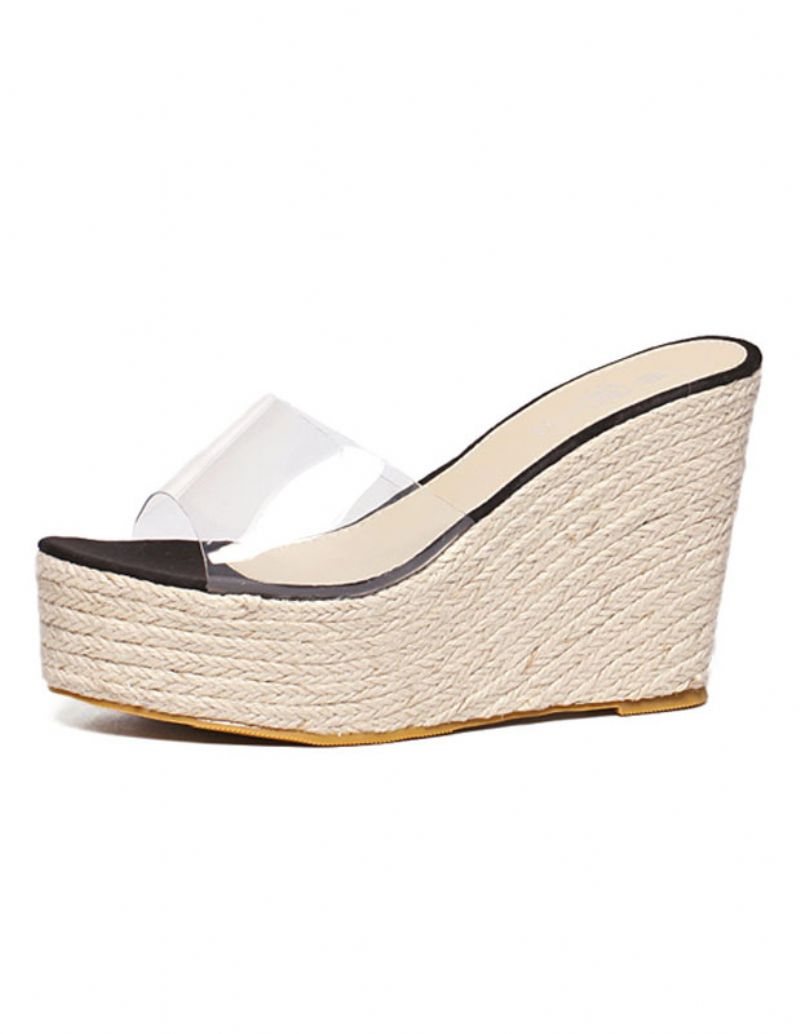 Damsandaler Med Aprikosskivor Klara Peep Toe Mule Espadrillekilar - Svart