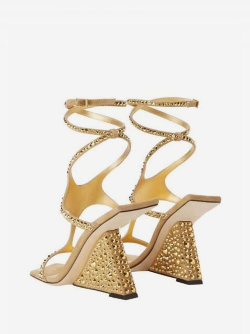 Guld Balskor Dam Rhinestones Strappy Kilklack Sandal Skor - Guld